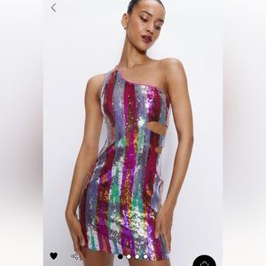 nastygal sequin one shoulder mini dress
